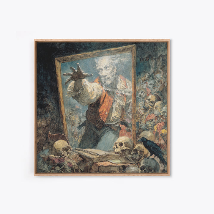 The Mirror Spirit, Grotesque Carnival Art, Square Wall Art, Dark Fantasy Wall Art, Framed Canvas Print, Halloween Wall Art
