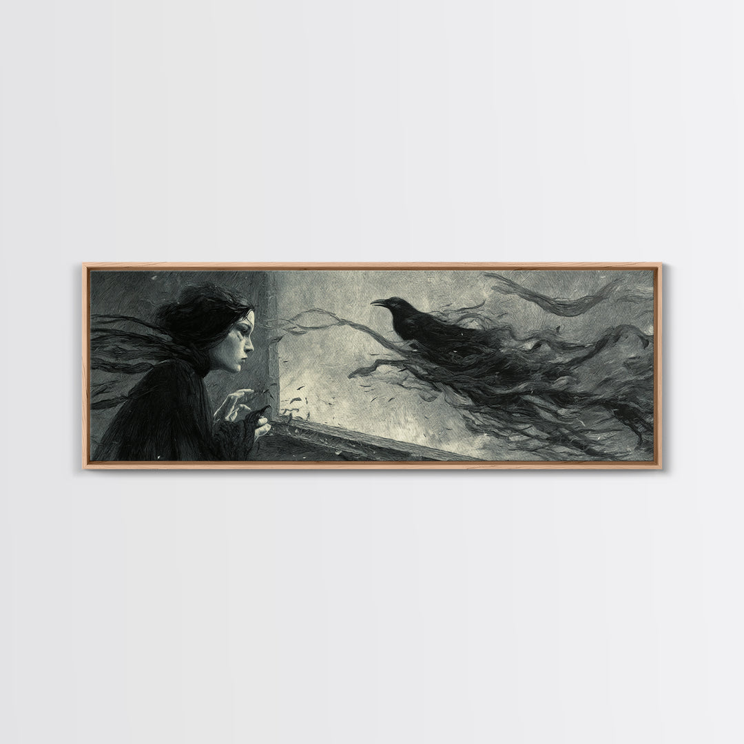 The Mirror Spirit, Expressionist Gothic Art, Extra Wide Wall Art, Macabre Wall Art, Framed Canvas Print, Halloween Wall Art