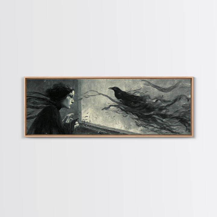 The Mirror Spirit, Expressionist Gothic Art, Extra Wide Wall Art, Macabre Wall Art, Framed Canvas Print, Halloween Wall Art