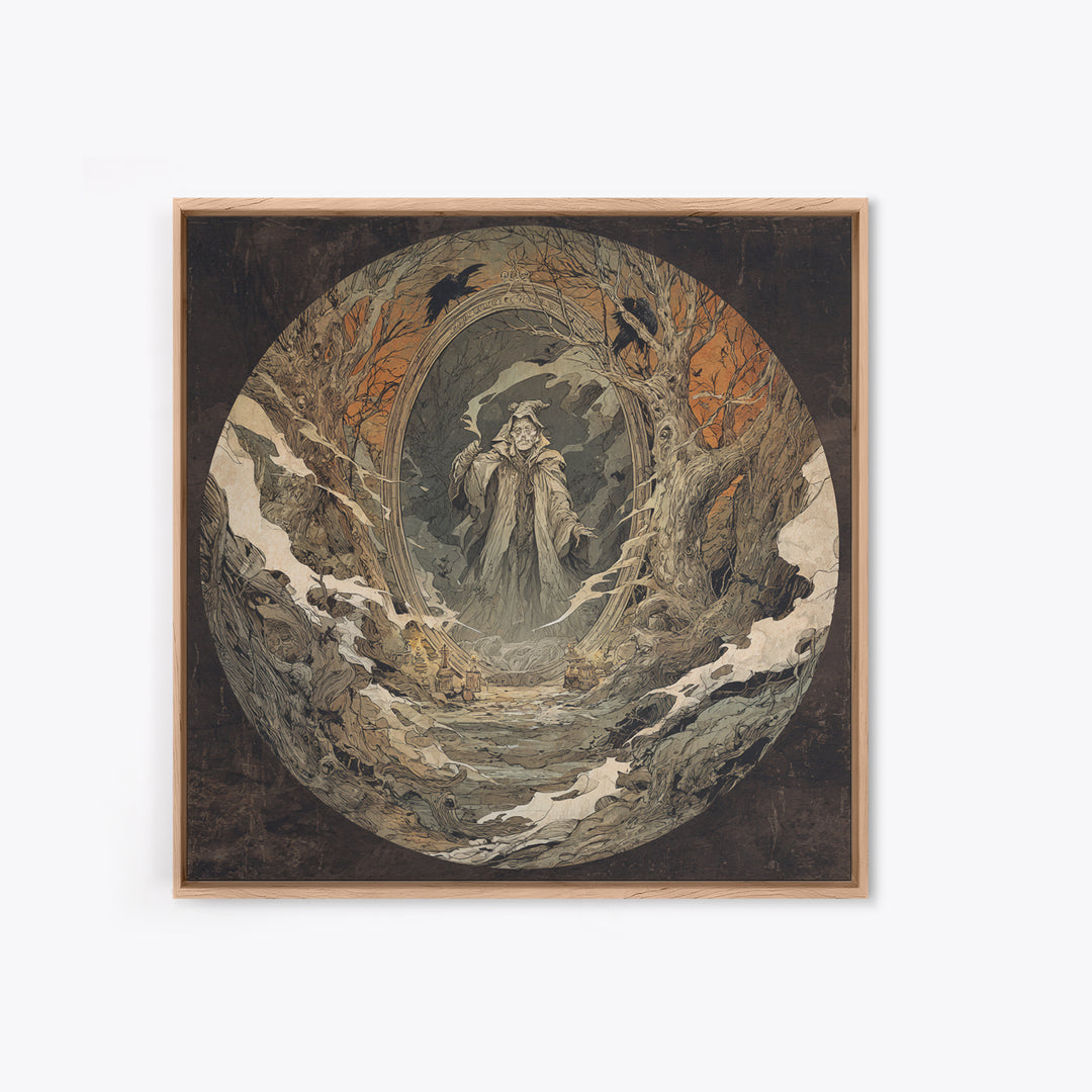 The Mirror Spirit, Gothic Storybook Art, Square Wall Art, Dark Halloween Decor, Canvas Print, Halloween Wall Art, Statement Wall Art