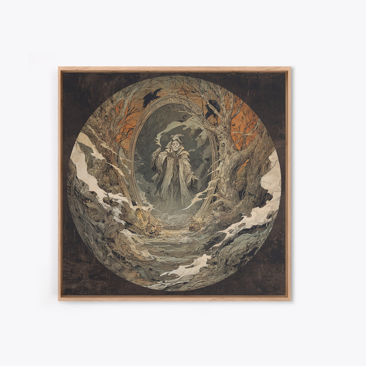 The Mirror Spirit, Gothic Storybook Art, Square Wall Art, Dark Halloween Decor, Canvas Print, Halloween Wall Art, Statement Wall Art