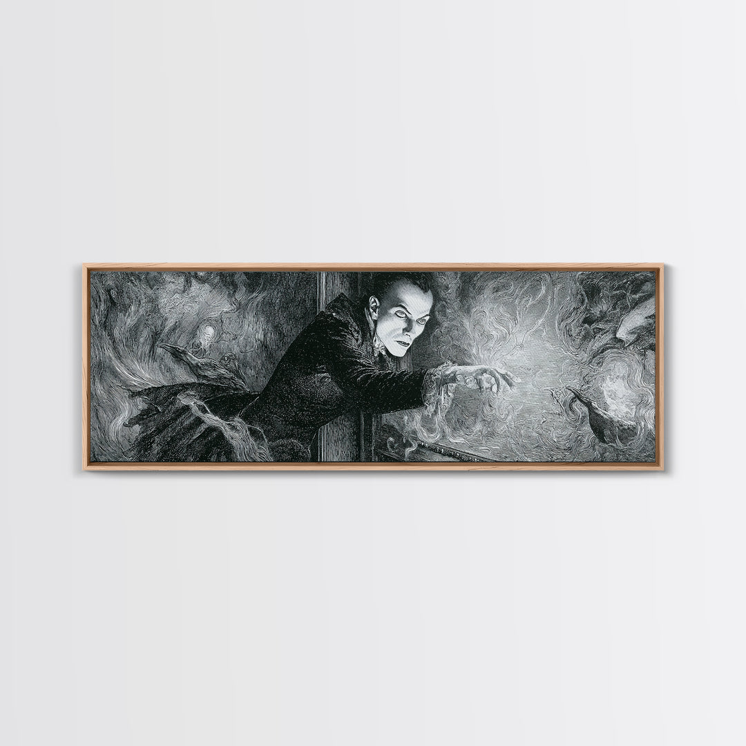 The Mirror Spirit, Victorian Macabre Art, Extra Wide Wall Art, Macabre Wall Art, Framed Canvas Print, Halloween Wall Art