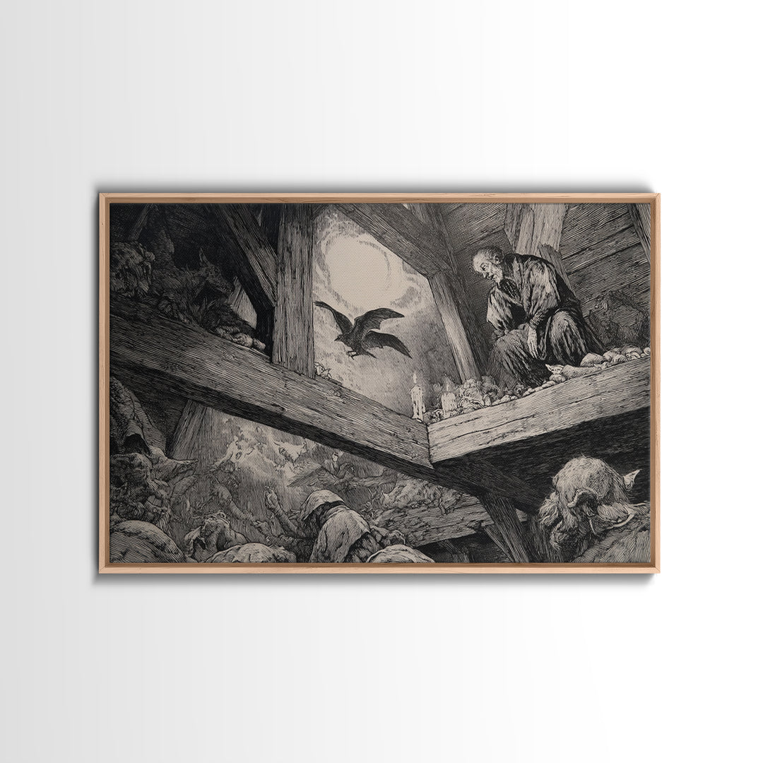 The Attic Whisperer, Renaissance Engraving Art, Landscape Wall Art, Macabre Wall Art, Canvas Print, Halloween Wall Art, Spooky Wall Decor