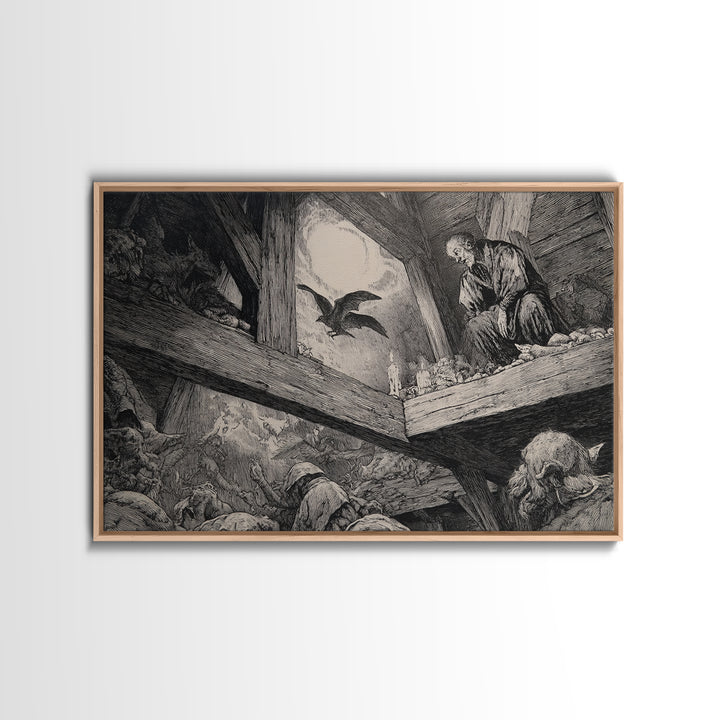 The Attic Whisperer, Renaissance Engraving Art, Landscape Wall Art, Macabre Wall Art, Canvas Print, Halloween Wall Art, Spooky Wall Decor
