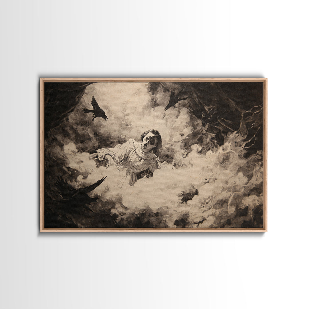 The Attic Whisperer, Dark Romantic Horror Art, Landscape Wall Art, Gothic Horror Wall Art, Framed Canvas Print, Halloween Wall Art