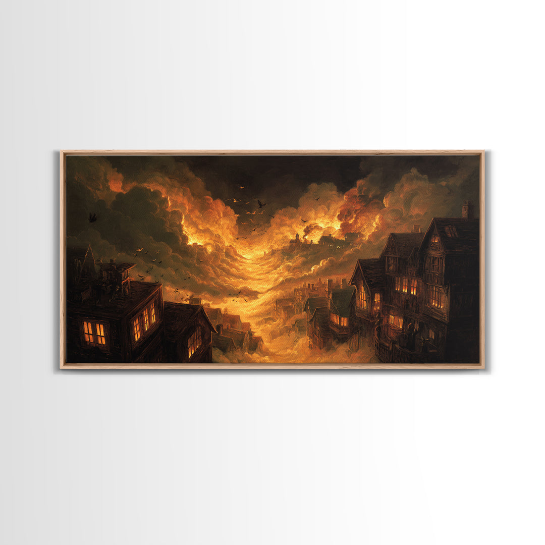 The Attic Whisperer, Apocalyptic Romantic Art, Wide Panoramic Art, Macabre Wall Art, Canvas Print, Halloween Wall Art, Statement Wall Art