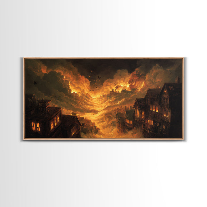 The Attic Whisperer, Apocalyptic Romantic Art, Wide Panoramic Art, Macabre Wall Art, Canvas Print, Halloween Wall Art, Statement Wall Art
