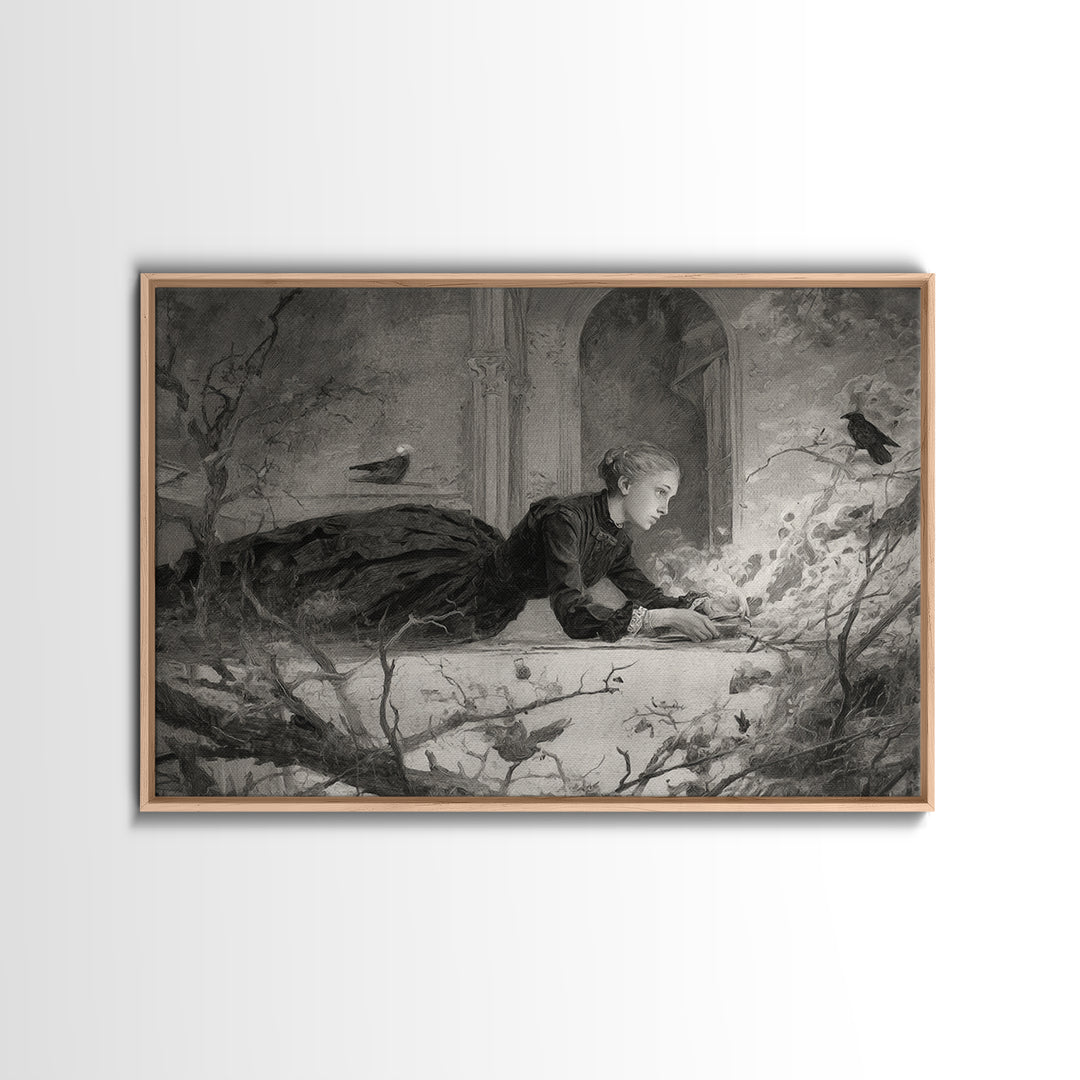 The Attic Whisperer, Symbolist Dream Art, Landscape Wall Art, Macabre Wall Art, Canvas Print, Halloween Wall Art, Halloween Decor