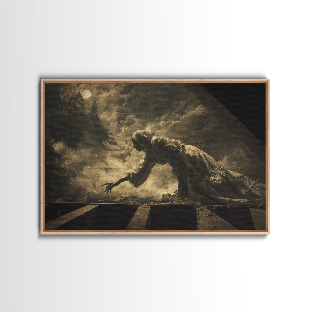 The Attic Whisperer, Symbolist Gothic Landscape, Landscape Wall Art, Macabre Wall Art, Framed Canvas Print, Halloween Wall Art