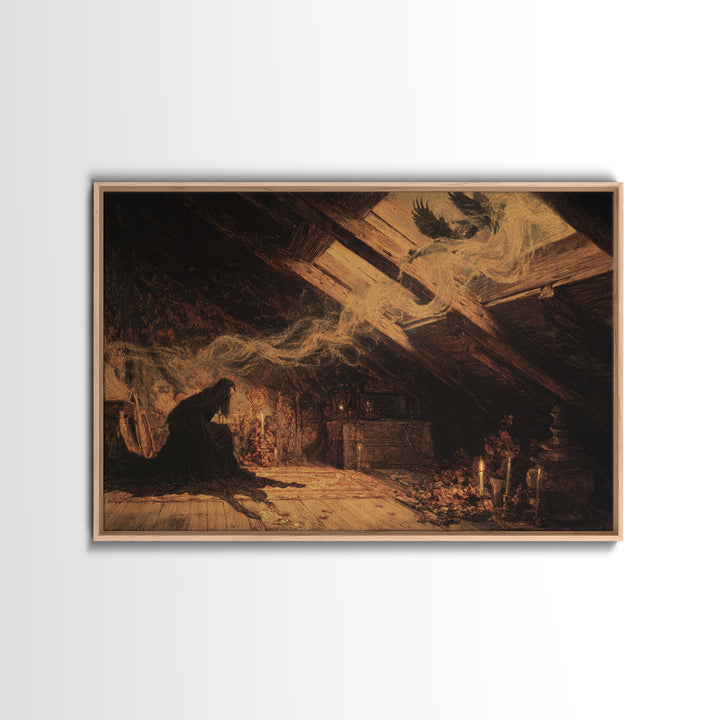 The Attic Whisperer, Ornate Symbolist Art, Landscape Wall Art, Dark Fantasy Wall Art, Canvas Print, Halloween Wall Art