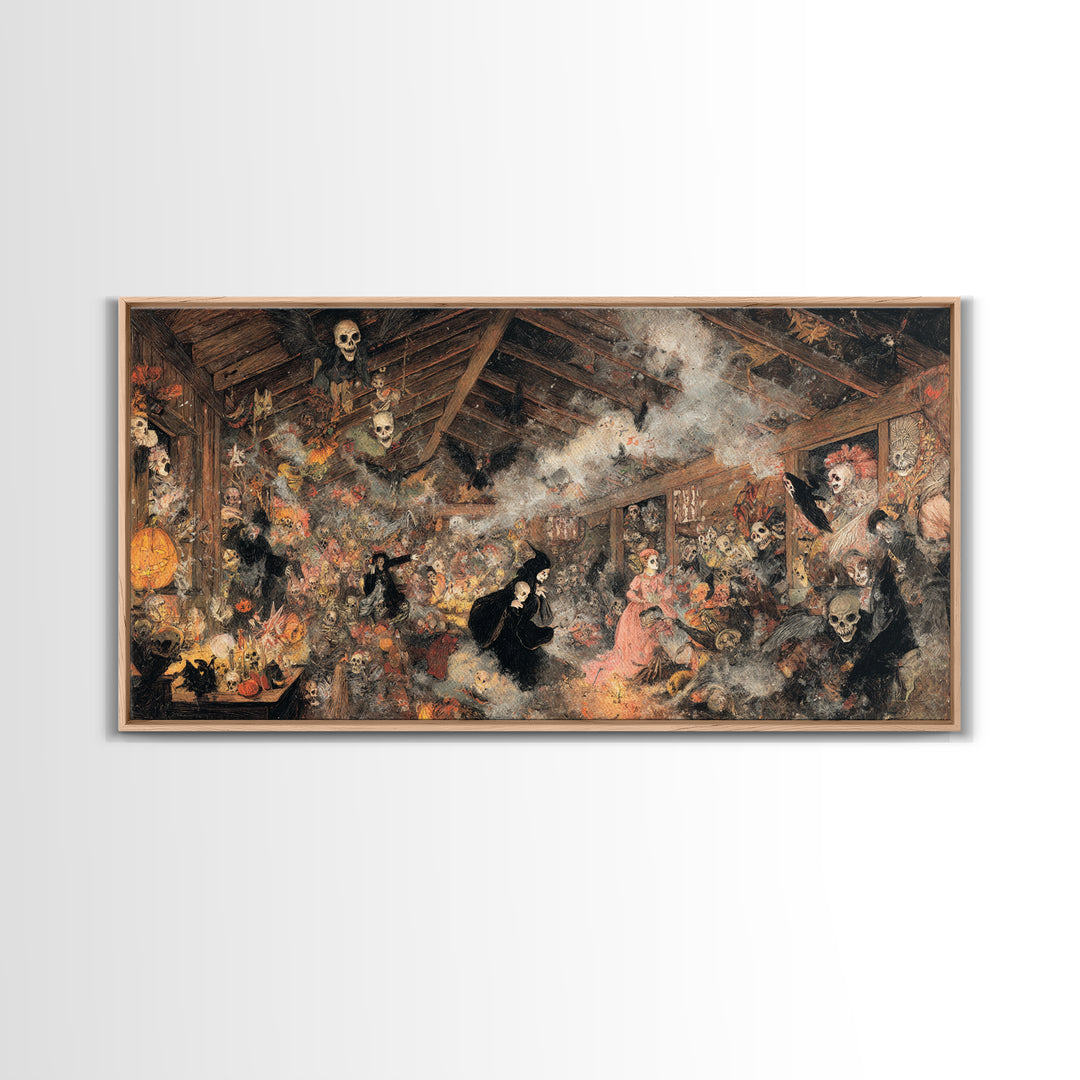 The Attic Whisperer, Grotesque Carnival Art, Wide Panoramic Art, Gothic Horror Wall Art, Canvas Print, Halloween Wall Art