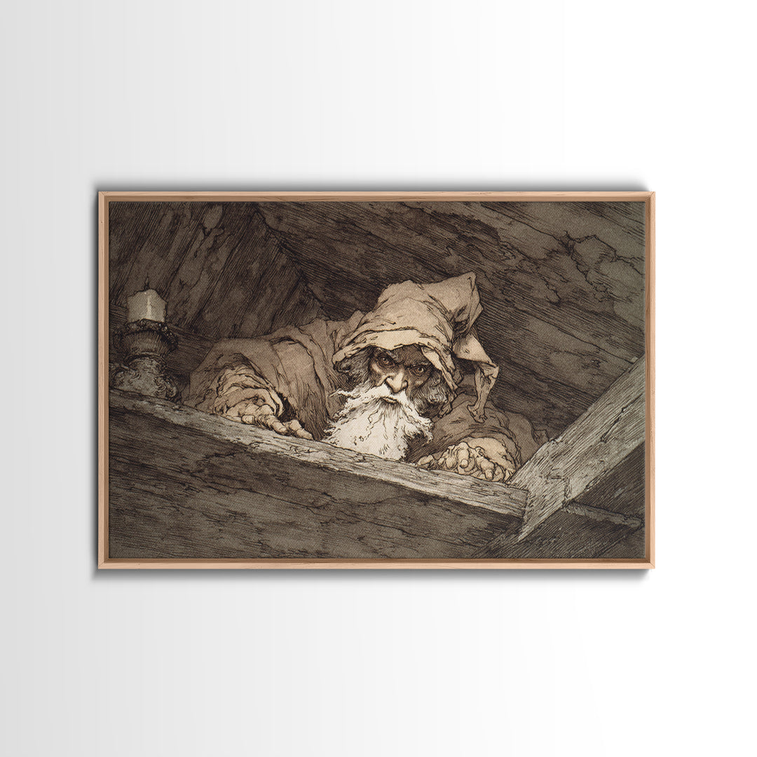 The Attic Whisperer, Gothic Storybook Art, Landscape Wall Art, Gothic Horror Wall Art, Framed Canvas Print, Halloween Wall Art
