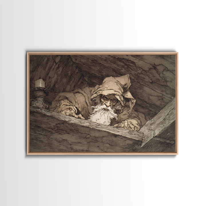 The Attic Whisperer, Gothic Storybook Art, Landscape Wall Art, Gothic Horror Wall Art, Framed Canvas Print, Halloween Wall Art