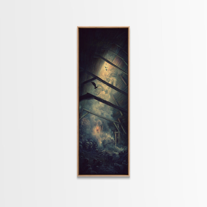 The Attic Whisperer, Surreal Apocalyptic Art, Tall Narrow Wall Art, Gothic Horror Wall Art, Framed Canvas Print, Halloween Wall Art