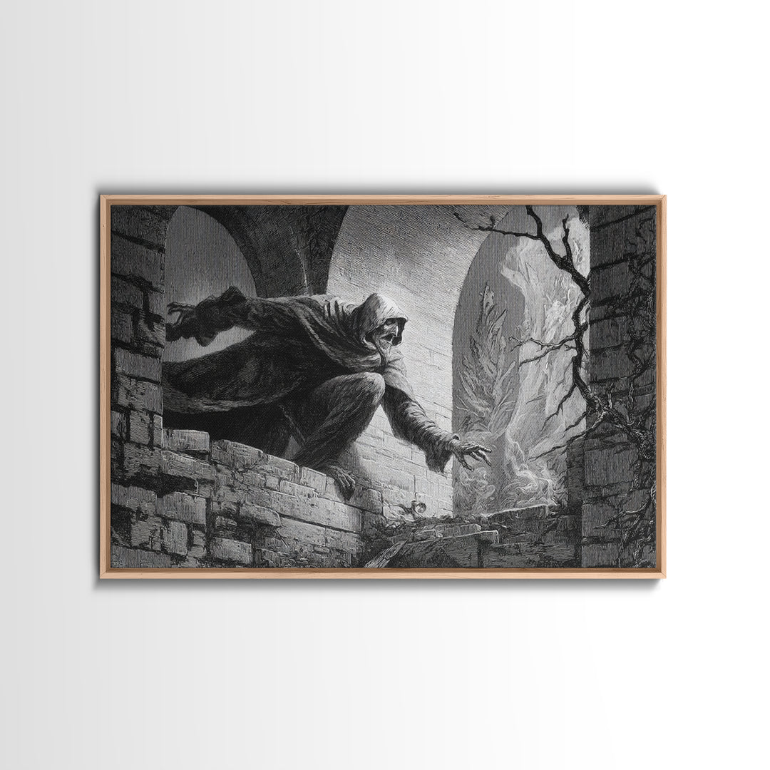 The Chimney Phantom, Gothic Engraving Art, Landscape Wall Art, Gothic Horror Wall Art, Framed Canvas Print, Halloween Wall Art