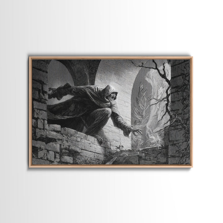 The Chimney Phantom, Gothic Engraving Art, Landscape Wall Art, Gothic Horror Wall Art, Framed Canvas Print, Halloween Wall Art