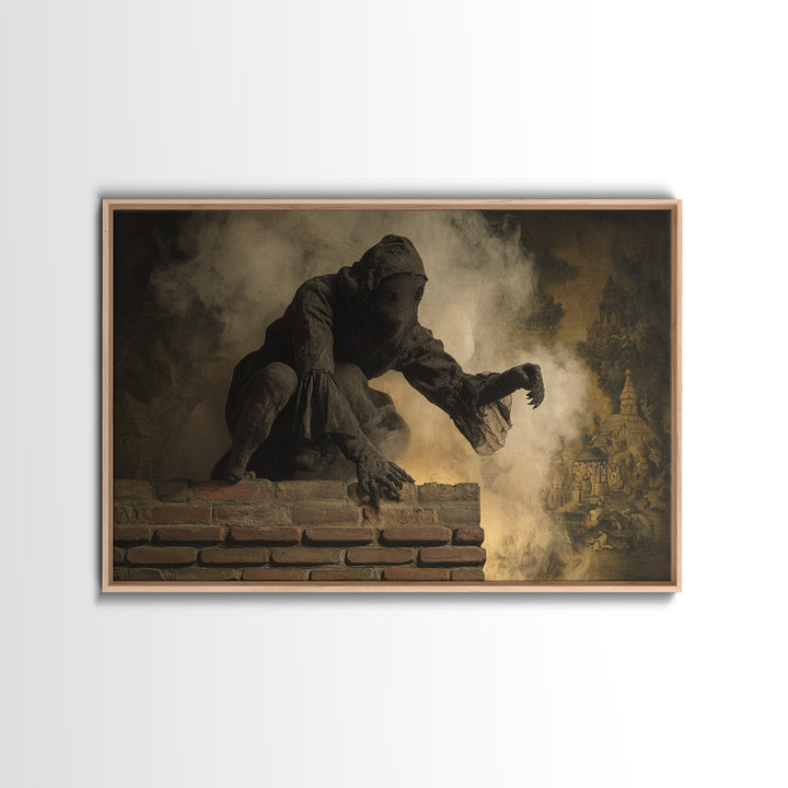 The Chimney Phantom, Medieval Grotesque Art, Landscape Wall Art, Gothic Horror Wall Art, Framed Canvas Print, Halloween Wall Art