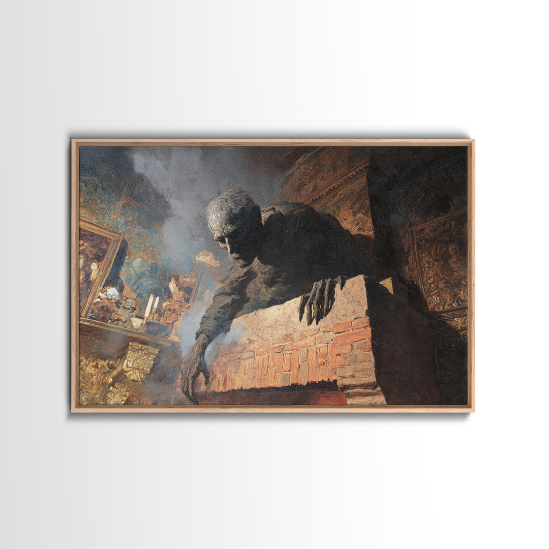 The Chimney Phantom, Ornate Symbolist Art, Landscape Wall Art, Macabre Wall Art, Framed Canvas Print, Halloween Wall Art