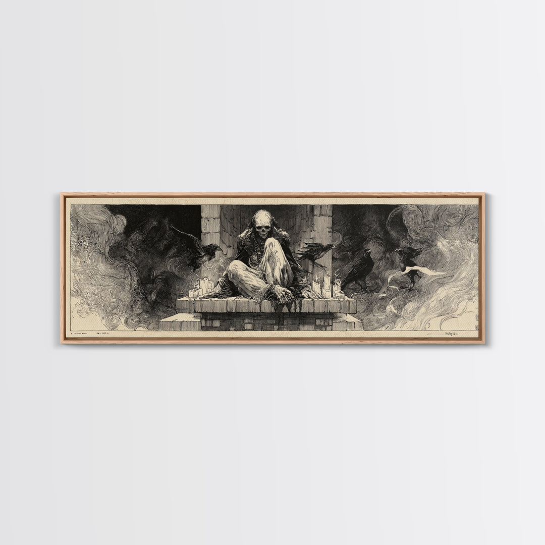 The Chimney Phantom, Decadent Gothic Art, Extra Wide Wall Art, Gothic Horror Wall Art, Framed Canvas Print, Halloween Wall Art