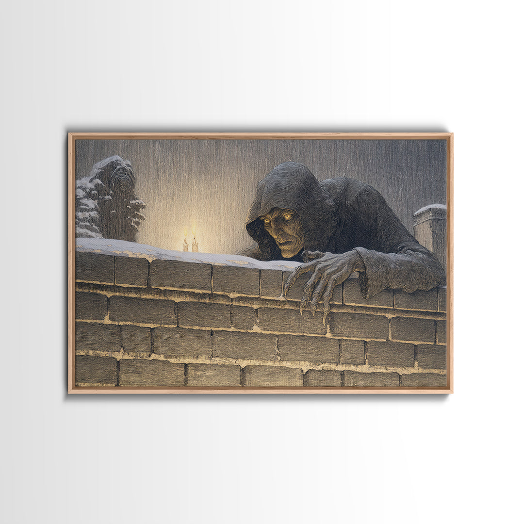 The Chimney Phantom, Symbolist Death Art, Landscape Wall Art, Dark Halloween Decor, Framed Canvas Print, Halloween Wall Art