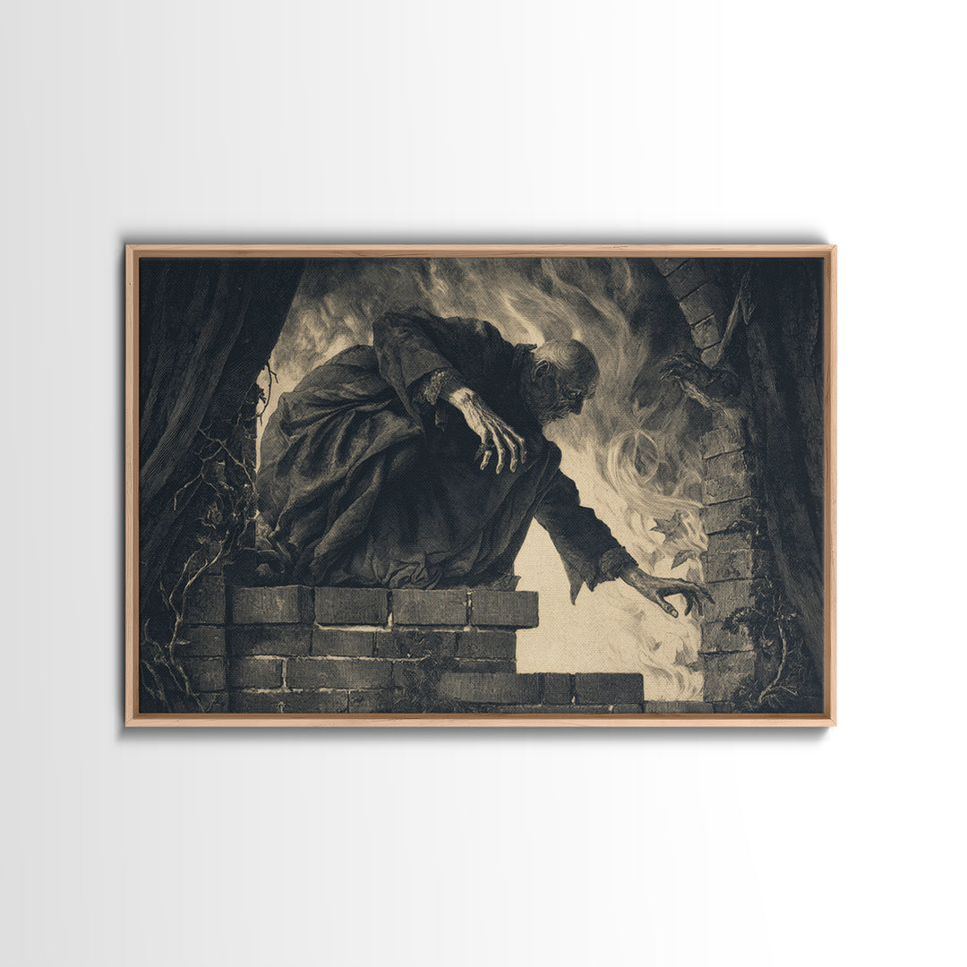 The Chimney Phantom, Dark Symbolist Art, Landscape Wall Art, Dark Fantasy Wall Art, Framed Canvas Print, Halloween Wall Art