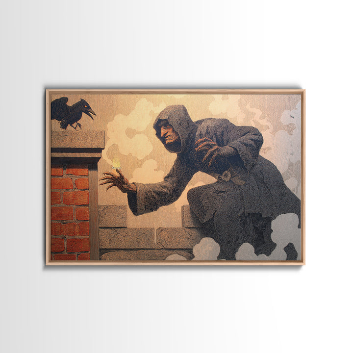 The Chimney Phantom, Symbolist Etching Art, Landscape Wall Art, Gothic Horror Wall Art, Framed Canvas Print, Halloween Wall Art