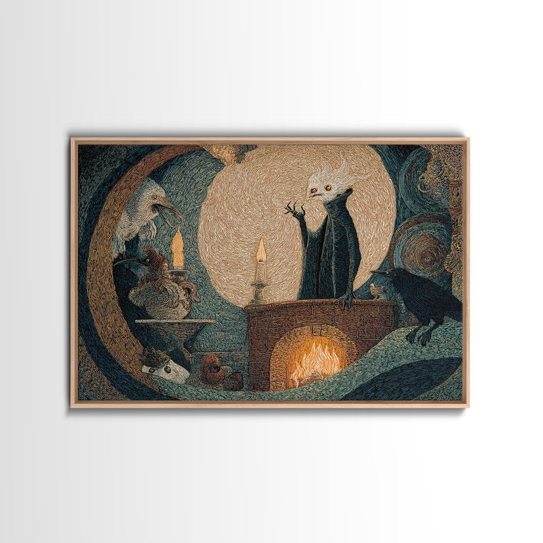 The Chimney Phantom, Expressionist Gothic Art, Landscape Wall Art, Dark Fantasy Wall Art, Framed Canvas Print, Halloween Wall Art