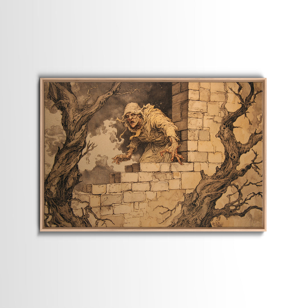 The Chimney Phantom, Gothic Storybook Art, Landscape Wall Art, Dark Fantasy Wall Art, Canvas Print, Halloween Wall Art