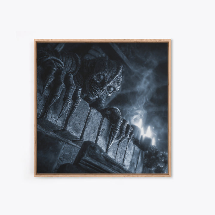 The Chimney Phantom, Biomechanical Horror Art, Square Wall Art, Dark Fantasy Wall Art, Framed Canvas Print, Halloween Wall Art