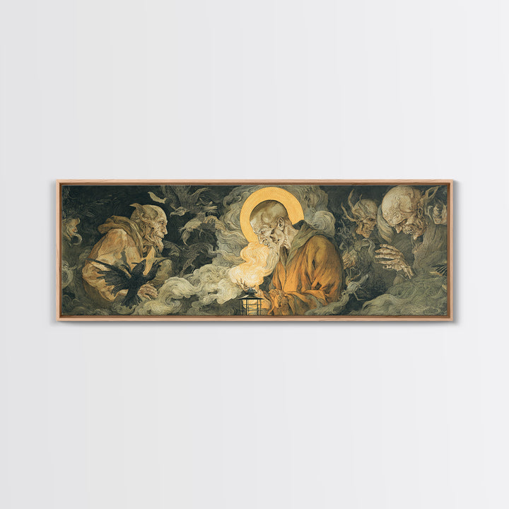The Lantern Specter, Dark Renaissance Art, Extra Wide Wall Art, Dark Halloween Decor, Framed Canvas Print, Halloween Wall Art