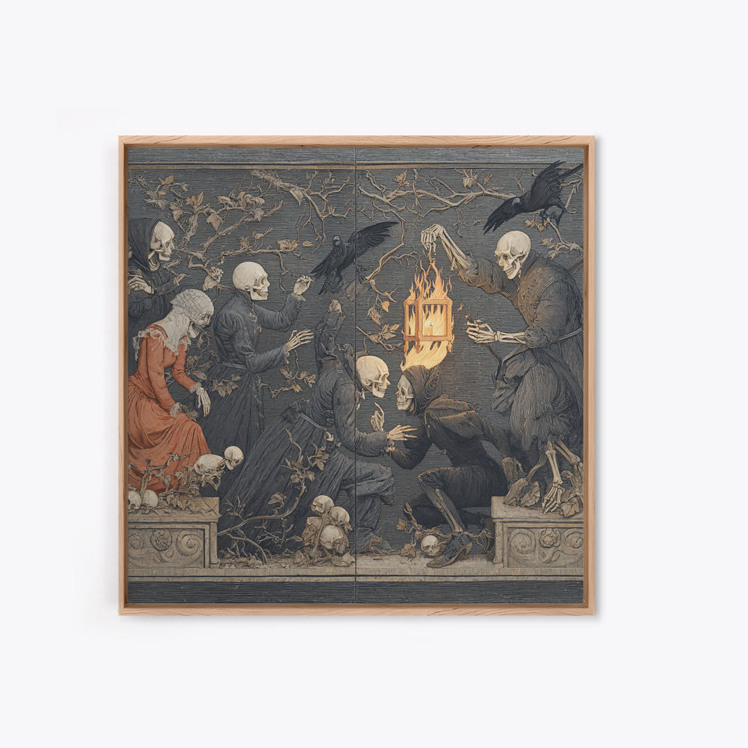 The Lantern Specter, Danse Macabre Art, Square Wall Art, Dark Fantasy Wall Art, Framed Canvas Print, Halloween Wall Art