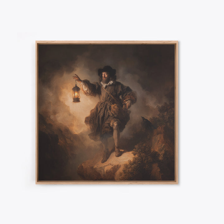 The Lantern Specter, Baroque Witchcraft Art, Square Wall Art, Dark Fantasy Wall Art, Framed Canvas Print, Halloween Wall Art