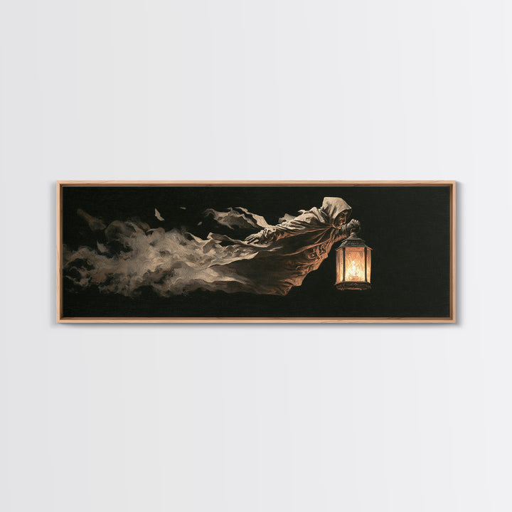 The Lantern Specter, Dark Romantic Horror Art, Extra Wide Wall Art, Dark Fantasy Wall Art, Canvas Print, Halloween Wall Art