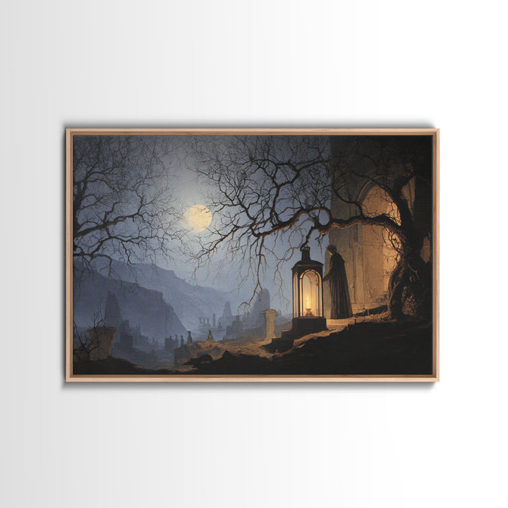 The Lantern Specter, Romantic Gothic Landscape, Landscape Wall Art, Dark Halloween Decor, Canvas Print, Halloween Wall Art