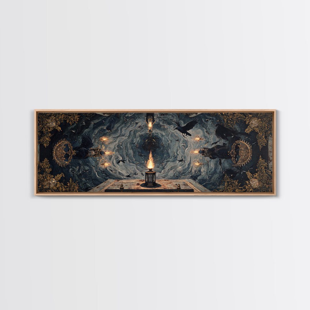 The Lantern Specter, Ornate Symbolist Art, Extra Wide Wall Art, Macabre Wall Art, Canvas Print, Halloween Wall Art, Gothic Home Decor