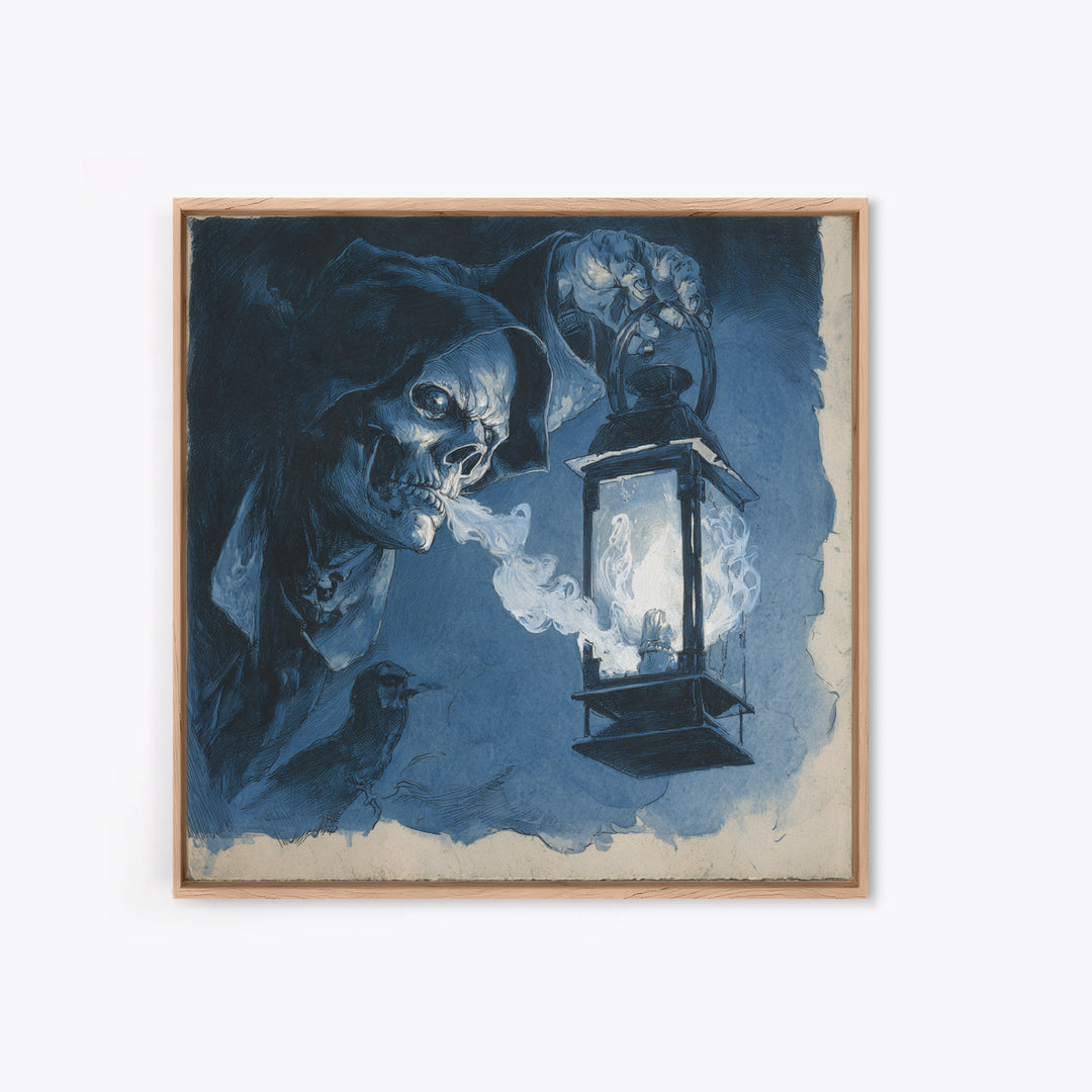 The Lantern Specter, Decadent Gothic Art, Square Wall Art, Gothic Horror Wall Art, Framed Canvas Print, Halloween Wall Art