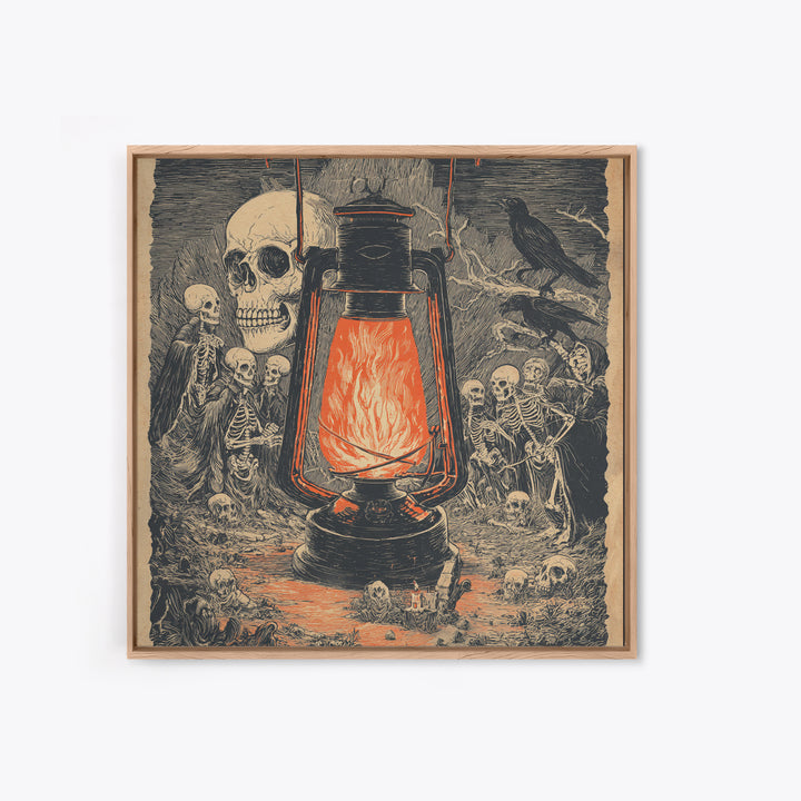 The Lantern Specter, Macabre Folk Print Art, Square Wall Art, Dark Fantasy Wall Art, Framed Canvas Print, Halloween Wall Art