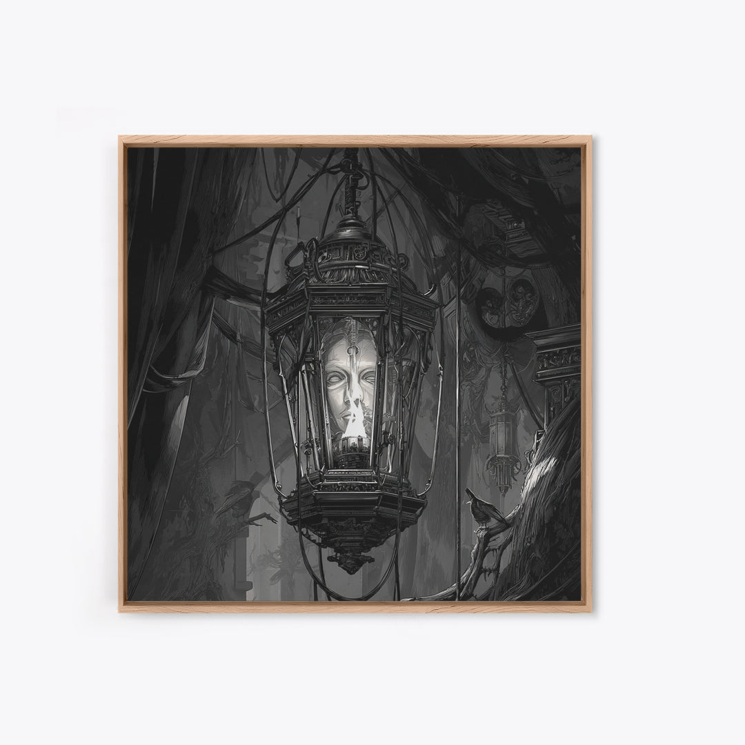 The Lantern Specter, Biomechanical Horror Art, Square Wall Art, Dark Halloween Decor, Canvas Print, Halloween Wall Art