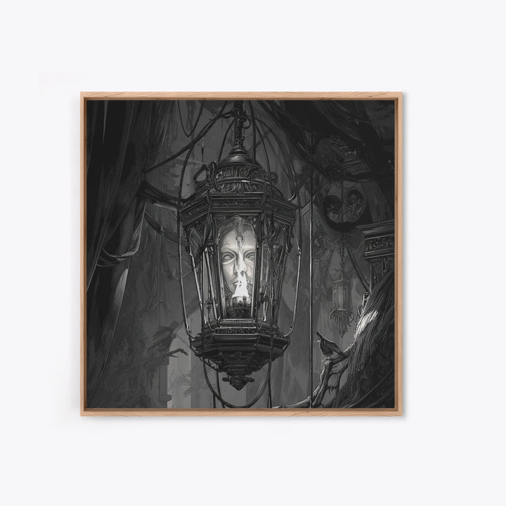 The Lantern Specter, Biomechanical Horror Art, Square Wall Art, Dark Halloween Decor, Canvas Print, Halloween Wall Art