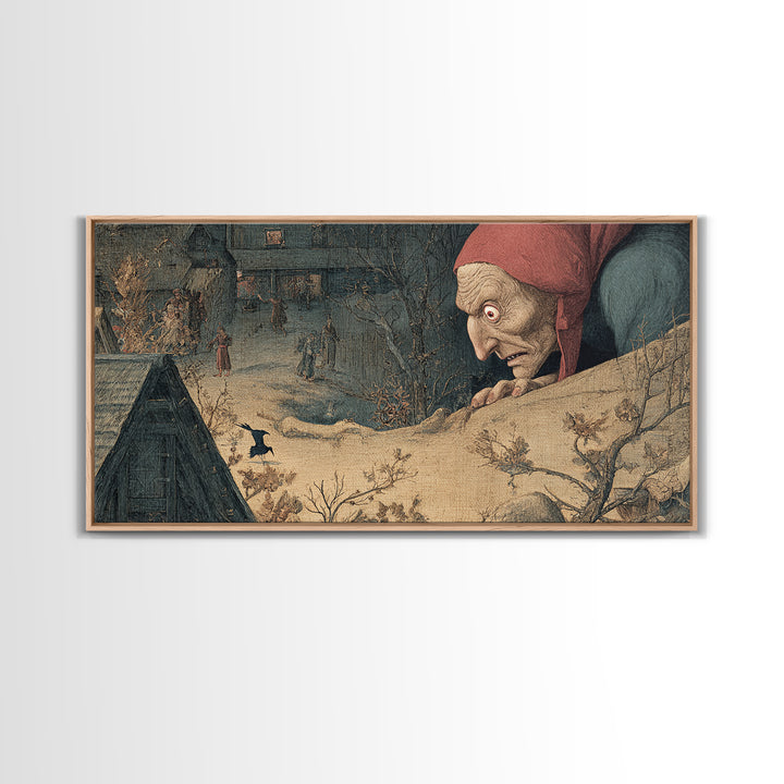 The Red-Eyed Night Hag, Medieval Grotesque Art, Wide Panoramic Art, Dark Halloween Decor, Canvas Print, Halloween Wall Art