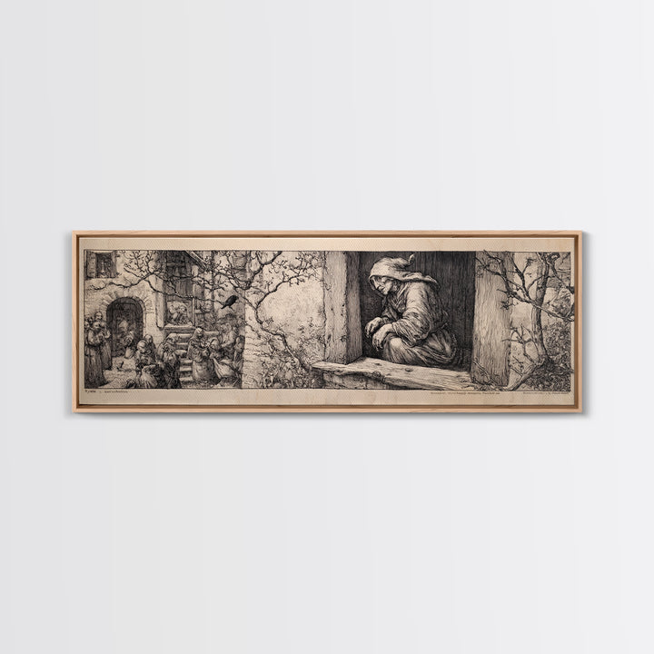 The Red-Eyed Night Hag, Renaissance Engraving Art, Extra Wide Wall Art, Gothic Horror Wall Art, Canvas Print, Halloween Wall Art