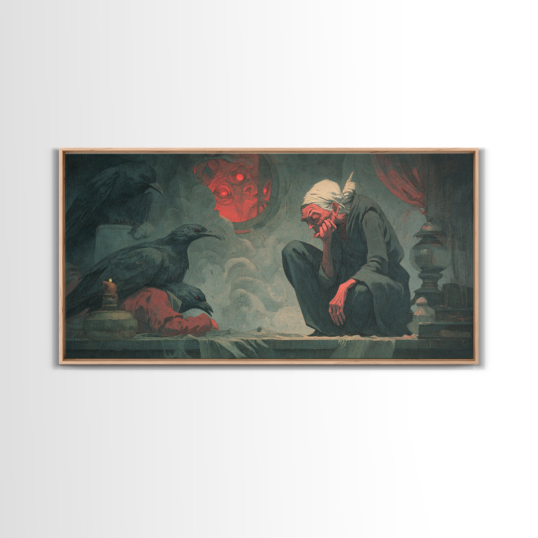 The Red-Eyed Night Hag, Gothic Nightmare Art, Wide Panoramic Art, Dark Fantasy Wall Art, Canvas Print, Halloween Wall Art