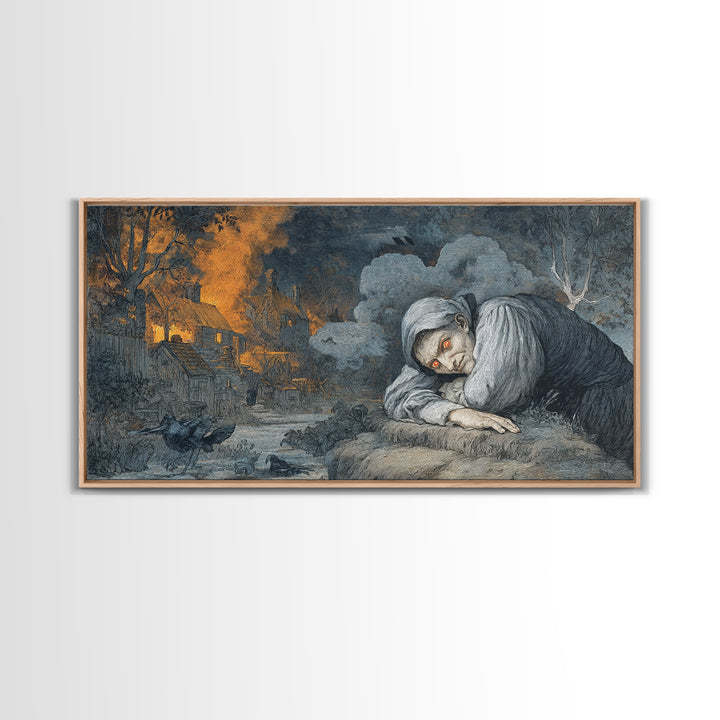 The Red-Eyed Night Hag, Visionary Gothic Art, Wide Panoramic Art, Gothic Horror Wall Art, Framed Canvas Print, Halloween Wall Art