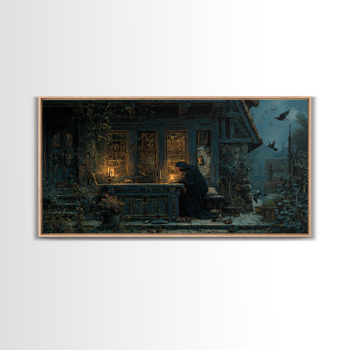 The Red-Eyed Night Hag, Ornate Symbolist Art, Wide Panoramic Art, Gothic Horror Wall Art, Canvas Print, Halloween Wall Art