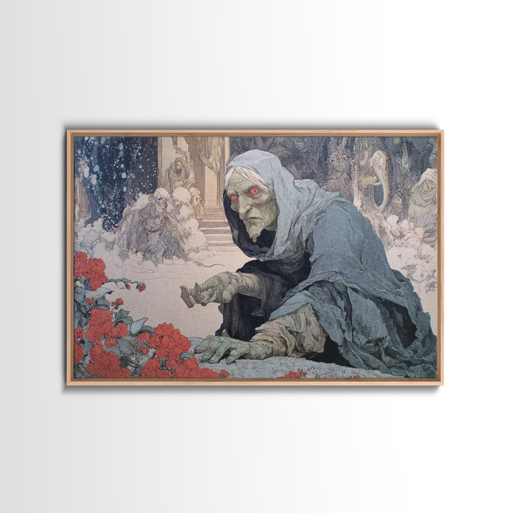 The Red-Eyed Night Hag, Symbolist Death Art, Landscape Wall Art, Gothic Horror Wall Art, Framed Canvas Print, Halloween Wall Art