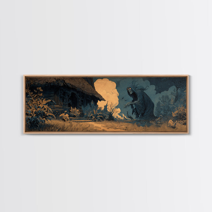The Red-Eyed Night Hag, Symbolist Etching Art, Extra Wide Wall Art, Dark Fantasy Wall Art, Canvas Print, Halloween Wall Art