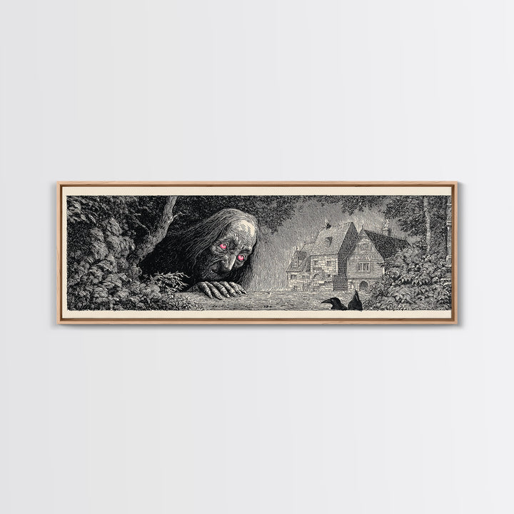 The Red-Eyed Night Hag, Victorian Macabre Art, Extra Wide Wall Art, Dark Halloween Decor, Canvas Print, Halloween Wall Art