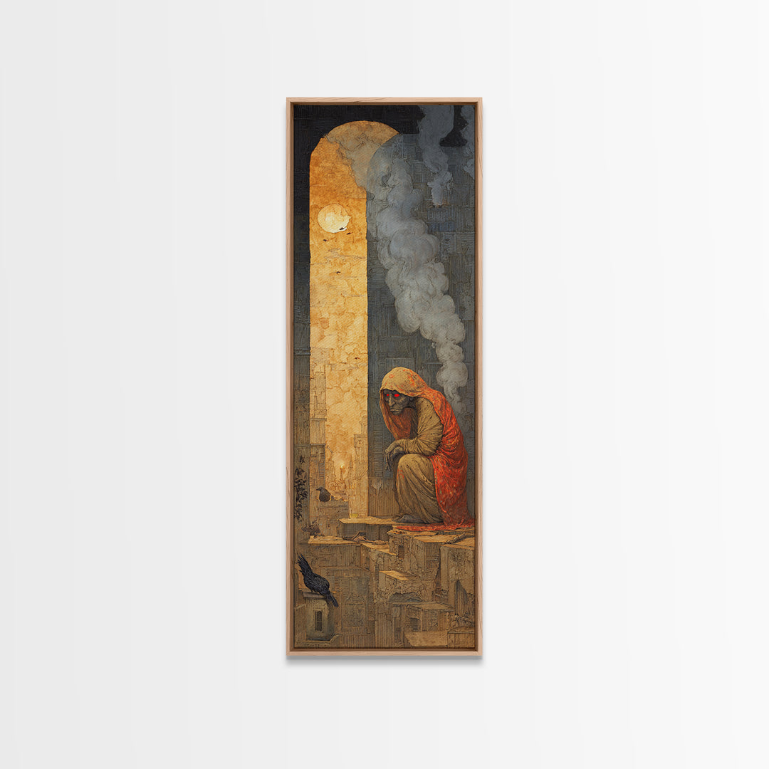The Red-Eyed Night Hag, Surreal Apocalyptic Art, Tall Narrow Wall Art, Macabre Wall Art, Framed Canvas Print, Halloween Wall Art