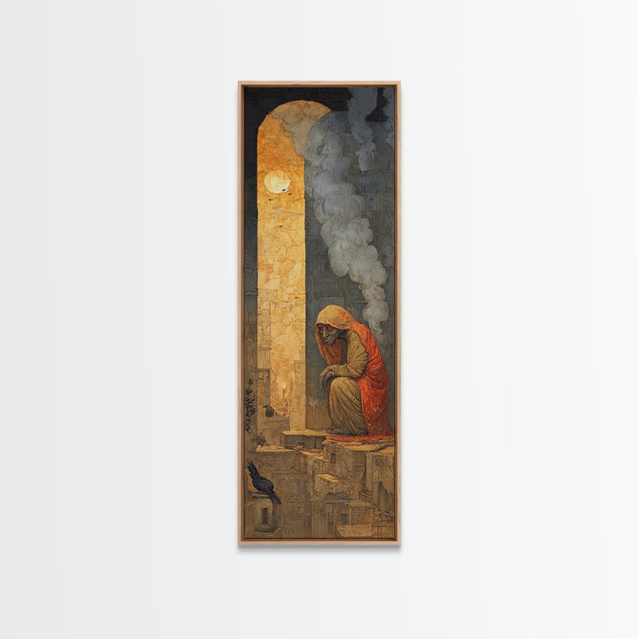 The Red-Eyed Night Hag, Surreal Apocalyptic Art, Tall Narrow Wall Art, Macabre Wall Art, Framed Canvas Print, Halloween Wall Art