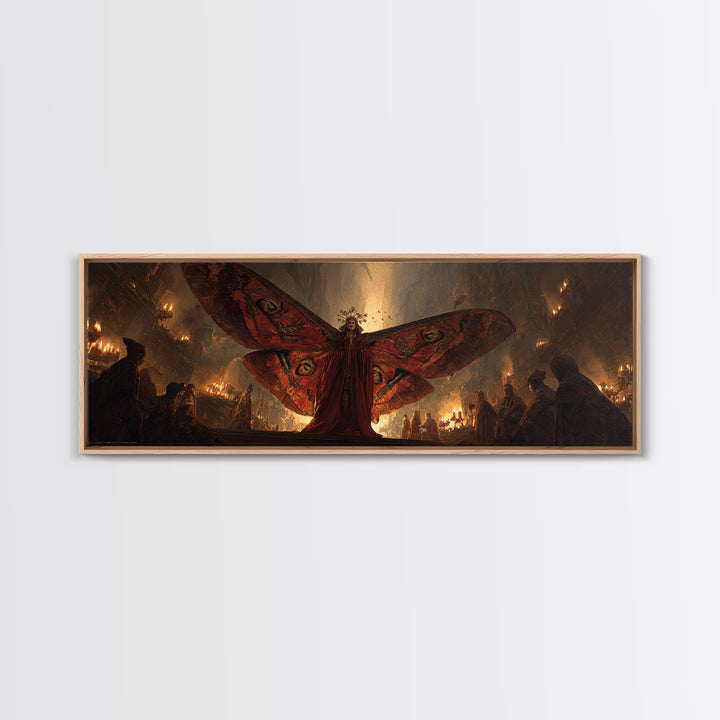 The Velvet Moth Witch, Apocalyptic Romantic Art, Extra Wide Wall Art, Macabre Wall Art, Framed Canvas Print, Halloween Wall Art